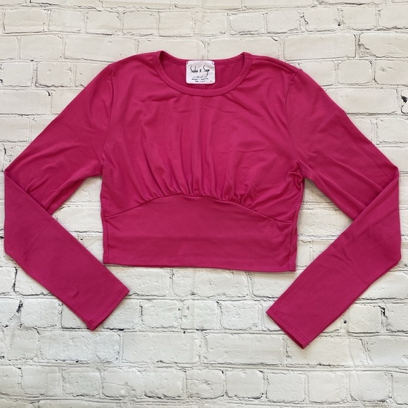 Sadie & Sage Cropped Hot Pink Long Sleeve Tee - Picture 1 of 15
